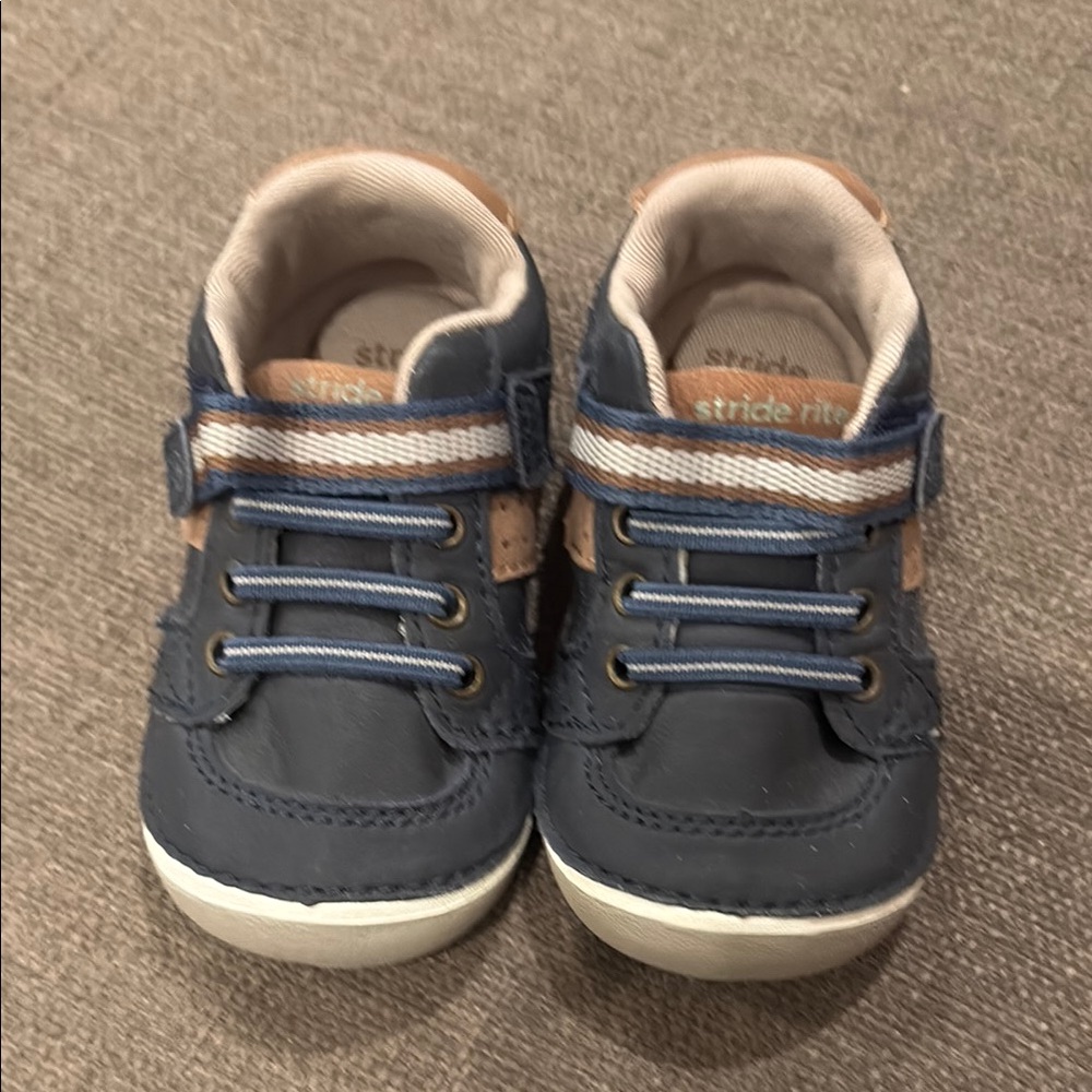 Stride Rite Blue and Tan Sneakers with Velcro Straps